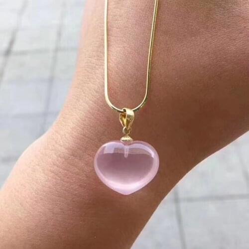 Natural Pink Rose Quartz Pendant Necklace For Women Lady Men Healing Love Gift Crystal Silver 18x14mm Heart Beads Jewelry AAAAA