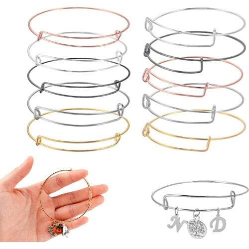 10pcs/Lot Expandable Bangle Bracelets Adjustable Wire Bracelets Child Adult Wrist Cuff Bangles for DIY Jewelry Making Accessorie