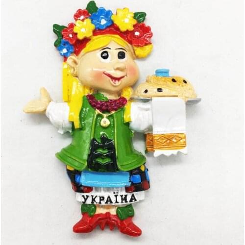 Russia national costume girl welcome guest big column and salt travel souvenir magnetic three-dimensional refrigerator stickers