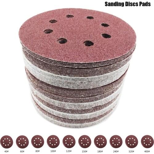 80pcs 125mm Hook Loop Sanding Paper with 8 Hole Sand Pads Set 40Grit-400Grit Sander Disc Abrasives for Polish Machine