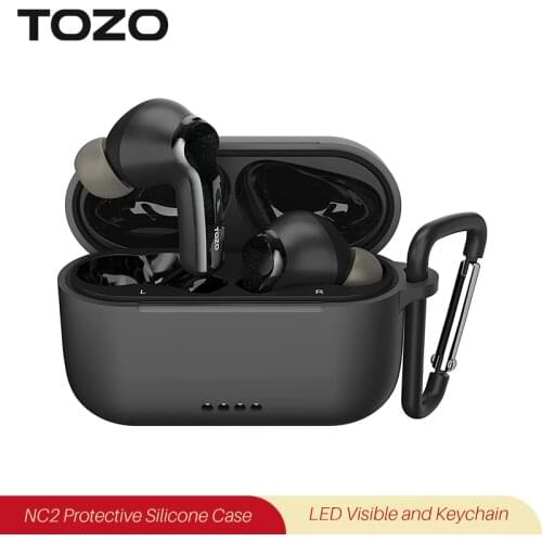 TOZO NC2 Protective Silicone Case Shockproof Soft Skin Cover for TOZO NC2 Earbuds with Front LED Visible and Keychain