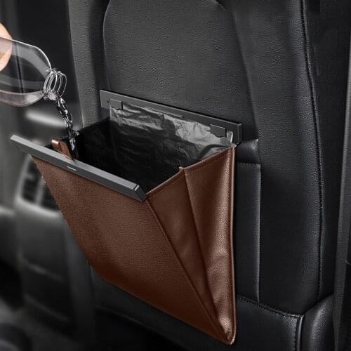 Car Organzier PU Leather Garbage Storage Bag Auto Backseat Pouch Holder Car Seat Back Visor Trash Bin Accessories Supplies Stuff