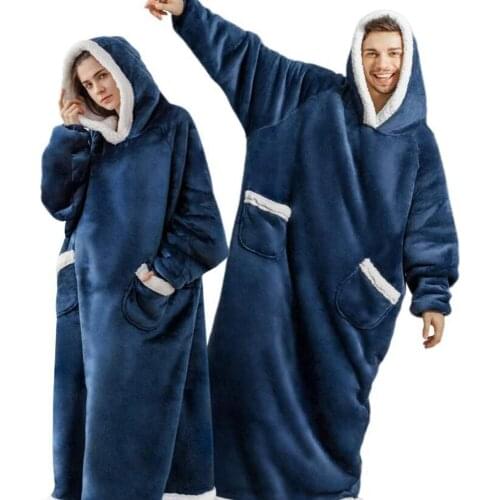 Super Long Flannel Blanket with Sleeves Winter Hoodies Sweatshirt Women Men Hooded Pullover Fleece Giant TV Blanket Oversized