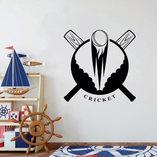 Cricket Vinyl Wall Decal Bat Ball Art Wall Stickers for Teen Boy Playing Room Cricketer Bedroom Decor Accessories Wallpaper C793