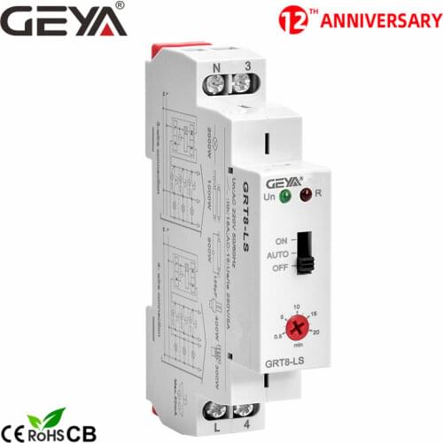 Free Shipping GEYA GRT8-LS Din rail Staircase Switch Lighting Timer Switch 230VAC 16A 0.5-20mins Delay off Relay Light Switch