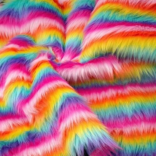 160*100cm High grade rainbow jacquard plush faux fox fur fabric for winter coat vest Fur collar toy clothing fur tissu telas