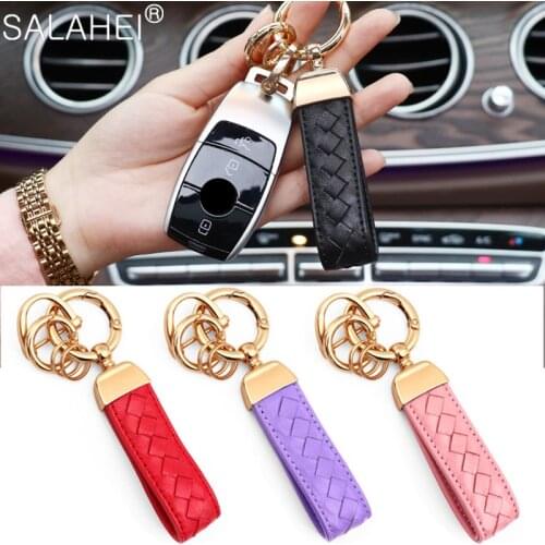 High Quality Keychain Lambskin Handmade Leather Car Braided Nylon Rope Unisex Waist hanging Car key Rings Interior Accessories