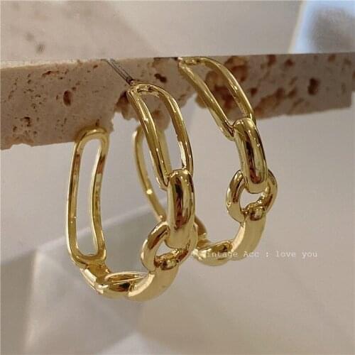 South Korea Retro Geometric Chain Earrings Temperament Girl Metallic Geometric Earrings Chain Hollow INS Wind Earrings