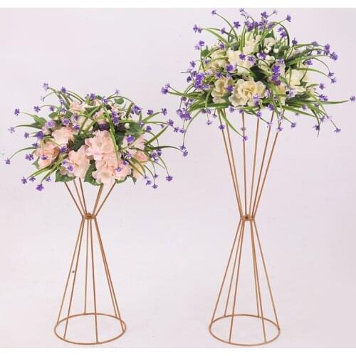 10PCS Vases Gold/ White Flower Stand 70CM/ 50CM Metal Road Lead Wedding Centerpiece Flowers Rack For Event Party Decoration