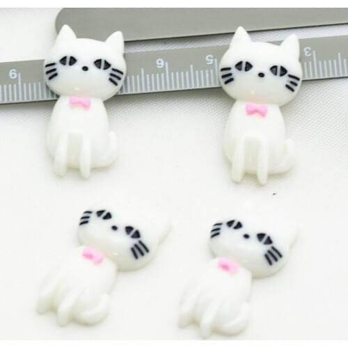 16*32mm Kawaii Pink Bow White Resin Cat Miniatures,Resin Flatback Cats,Home DIY Accessories