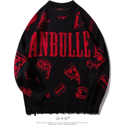 2020 Original High Street Hip-Hop Abstract Pattern Letter Sweater New Autumn And Winter Mens Sweater Mens Round Neck