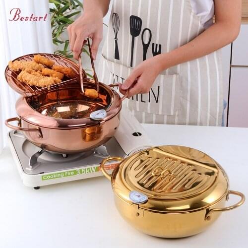 25cm Fryer Pan Turkish Kitchenware BBQ Pans Frying Set With Big Cooking Soup Pot Thermometer Lid Skillet Tong Cooking Equpment