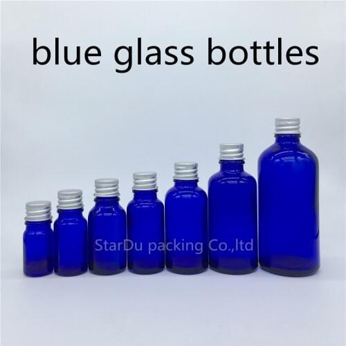 5ml 10ml 15ml 20ml 30ML 50ml 100ml blue Glass Bottle, blue Essential Oil Bottle with Aluminum cover Perfume bottles 100pcs/lot