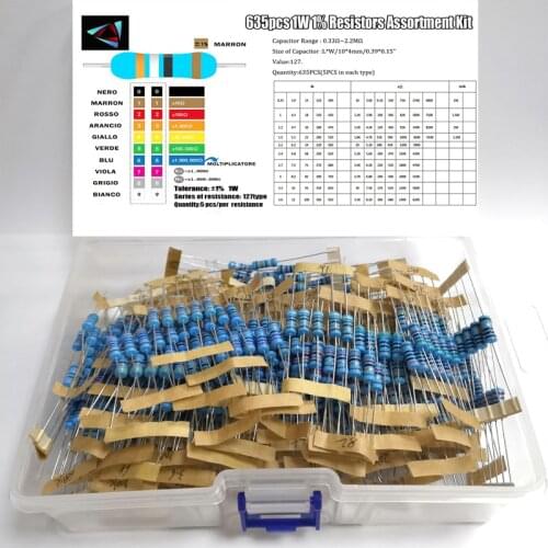 500Pcs 1W 1% 50values 1ohm~1M Resistance Metal Film Resistor Assortment Kit Convenient Production