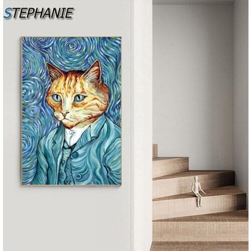 Abstract Cartoon Van Gogh Posters and Prints Funny Canvas Painting Popular Wall Pictures for Living Room Modern Wall Art Decor
