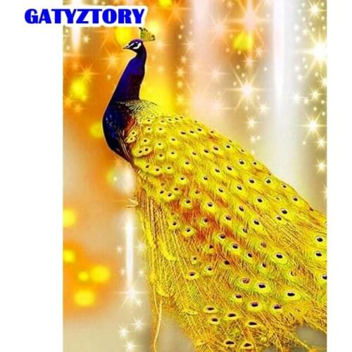 GATYZTORY Diamond Painting Golden Yellow Peacock Rhinestone Kit New Arrival Diamond Embroidery Animal Mosaic Handicraft Home Dec