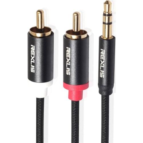 REXUS RCA Audio Cable 3.5mm Jack Male to 2 RCA Aux Cable Cotton Braided Wire Cord for Home Theater Speaker 0.5m 1.0m 1.8m 3m