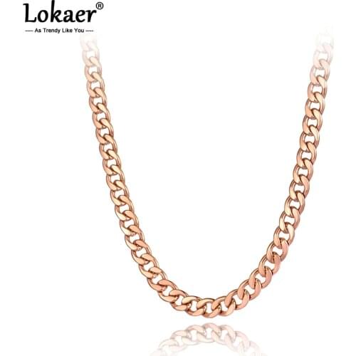 Lokaer Hiphop/Rock Titanium Stainless Steel Pendant Necklaces Jewelry Fashion Bohemia Big Thick Chain Necklace For Women N21051