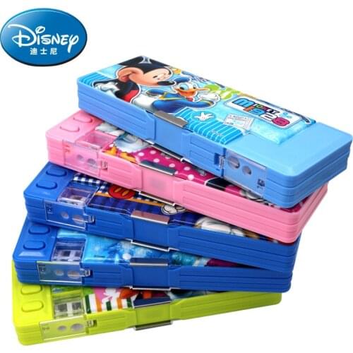 Genuine Disney Pencil Case Mickey Minnie Mouse Double Layer Large Capacity Pencil Box Cute Pencilcase Kids School Stationery