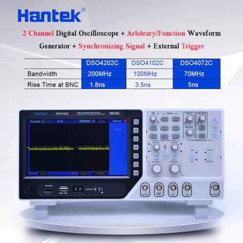 Hantek 2 CH Digital oscilloscope 70-200MHz 1GS/s,1 channel Arbitrary/Function Waveform Generator 7" TFT color display DSO4000C