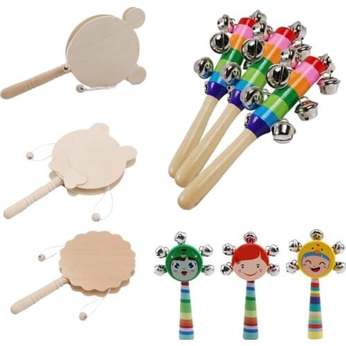 Babys Bell Vocal Toys Rainbow Shaker Stick Educational Toy Handle Wooden Activity Bell Ring Rainbow Musical Instrument