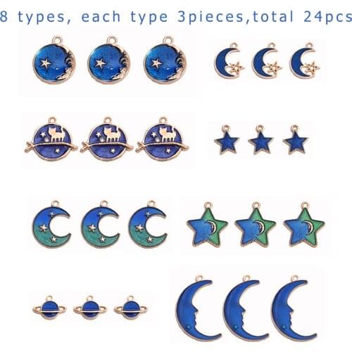 24pcs/lot Blue Moon Star Unvierse Starry Sky Diy Deisgn Enamel Charm for Jewelry Making Earring Bracelet or Necklace Charms