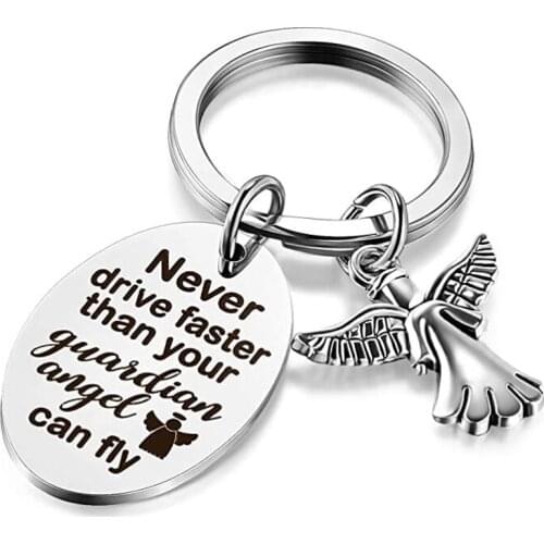 Guardian Keychain Angel New Driver Keychain Never Drive Faster Than Your Angel Can Fly 16th Birthday Gift for Daughter Niece