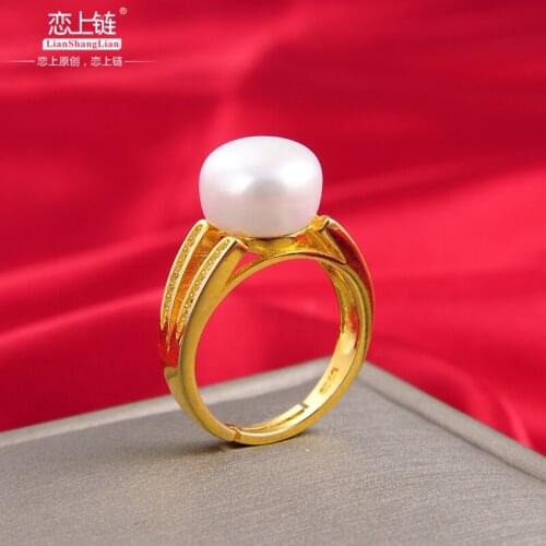 Natural freshwater pearl ring with 925 sterling silver rings beads 11mm brand gold pearl rings jewelry