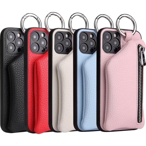 Csse For Apple 12 Pro With Hang Rope Purse Wallet Phone Case For iPhone 12 / 12 Pro Male Female Leather Case with Necklace