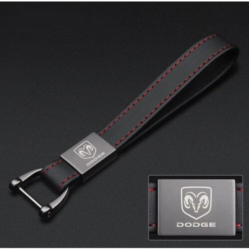 Leather Key Chain For Dodge Ram 1500 Journey Charger Dart Challenger Durango With Dodge Logo Alloy Key Ring Car Accessories