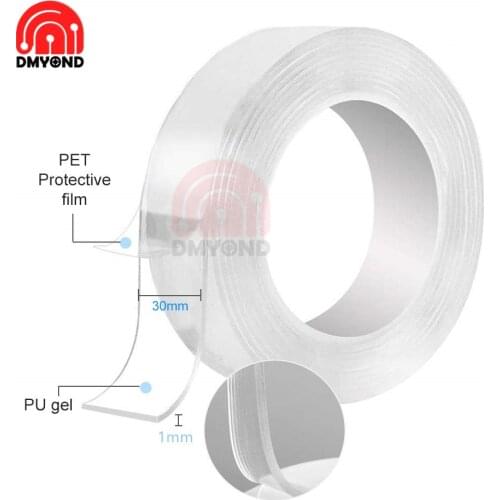 Nano Tape 1/2/3/5M Double-Sided Non-Marking Transparent Transparent Reusable Waterproof Tape Bathroom Dustproof Cleaning Tape