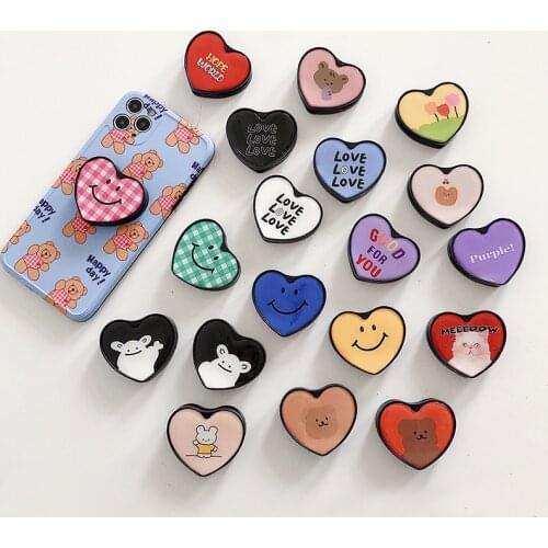 Cute Heart Folding stand For Mobile phone Holder for iPhone 7 Plus IPAD for Samsung For Huawei Phone Case Cartoon Grip Kichstand