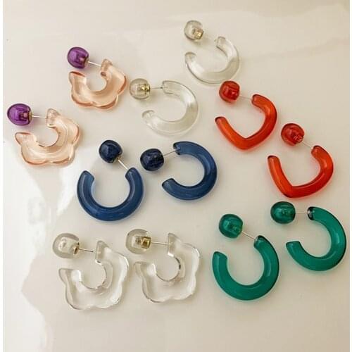 2021 New Korea Colorful Acrylic Geometric C-shaped Hoop Earrings Retro For Women Girls Party Travel Jewelry Gifts Charm Piercing