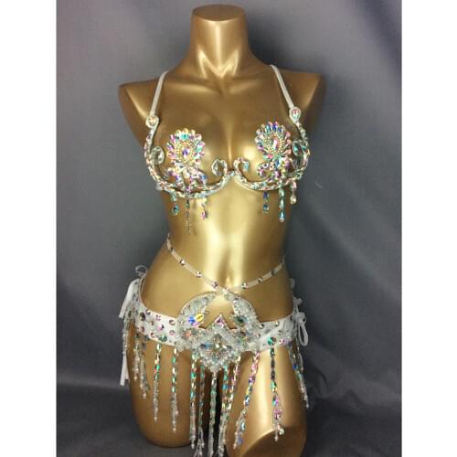 Samba Carnival Wire Bra & Belt 2pcs/Set Rainbow stones free shipping CB003 4colors