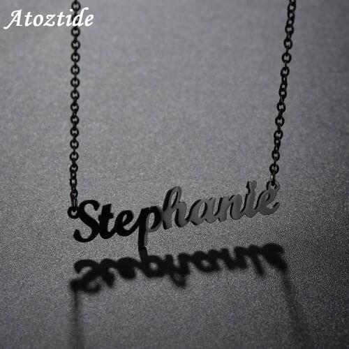 Atoztide Customized Fashion Stainless Steel Name Necklace Personalized Letter Black Choker Necklace Pendant Nameplate Gift