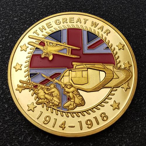 1914-1918 World War 1 Gold Plated Coin The Great War 100th Anniversary Commemorative WW1 Challenge Coins