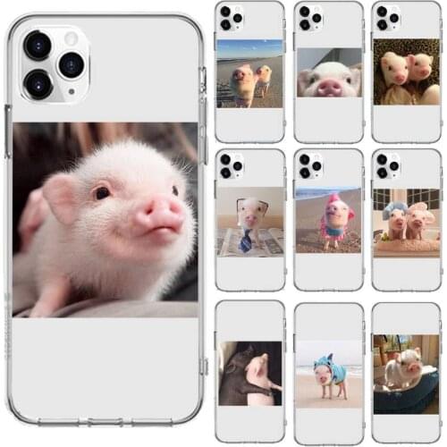 Cute Little Pink Pet Pig Phone Case Transparent for iPhone 6 7 8 11 12 s mini pro X XS XR MAX Plus cover funda shell