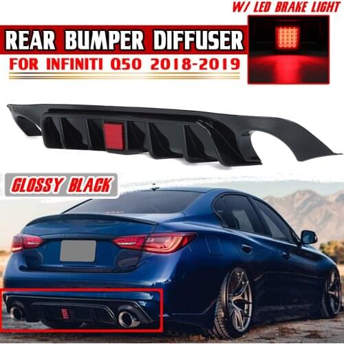 Q50 Car Rear Bumper Diffuser Lip Spoiler Rear Diffuser Spoiler Protector W/ LED Brake Light Lamp For Infiniti Q50 2018-2019