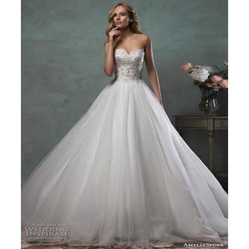 Romantic Wedding Dress New Arrival Pearl Beading A-line Sweetheart Sexy vestido de noiva 2016