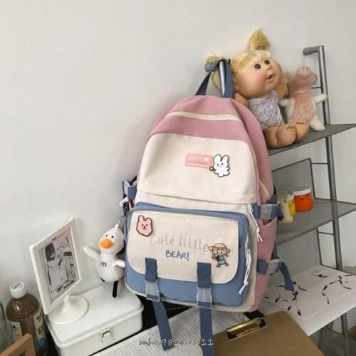 Fashion Waterproof Teenager Girl School Bag Kawaii Women Backpack Mochilas for Bookbag College Nylon Cute Travel Rucksack Black