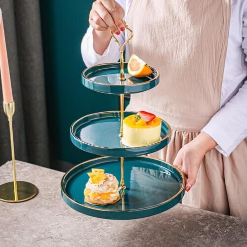 Modern Ceramic Three-layer Cake Stand Fruit Dessert Display Tray Household Tableware Candy Bread Tray Kitchen Utensils Porcelain