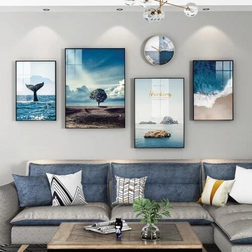Modern Wall Art Picture Home Living Room Decals Whale Tail Decoration Blue Ocean Poster Desert Tree Canvas Painting Prints