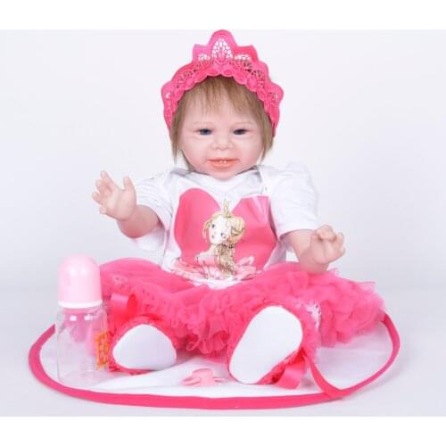 Cloth Body Realistic Lovely Smile Baby Doll Lifelike Newborn Bebe Baby Doll Toy for Childrens Day Kid Xmas Birthday Gifts 55cm
