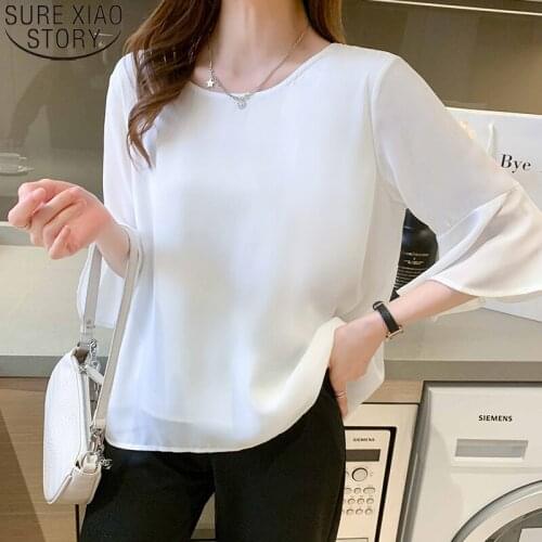 2021 Summer Women Chiffon Blouse Pullover Back Button Ladies Casual Tops New Short Sleeve Plus Size S-4XL Clothes Blouses 13925