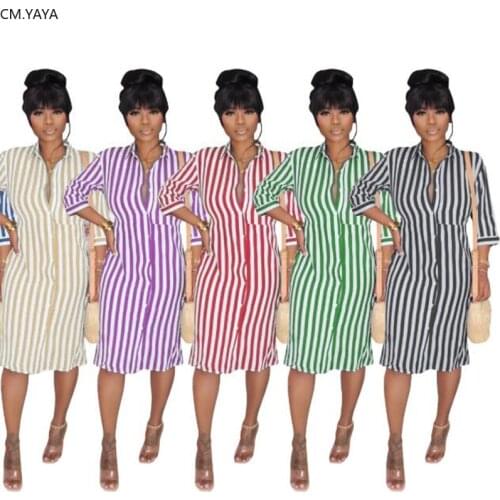 2020 Women Summer Midi Shirt Dress Fashion Striped Print Loose Bodycon Bandage Party Night Club Street Dresses Vestidos GL1032