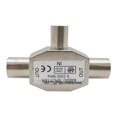 1Piece 2 Way TV Aerial Coaxial Splitter 1 Male Plug to 2 Female Jack Coax Signal Antennas Adapter Tee Conversion Video Connector