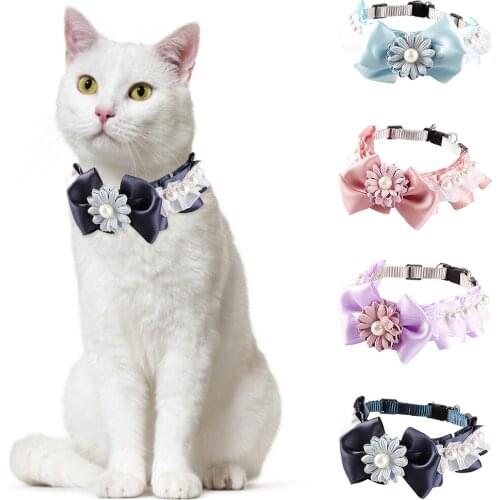 1PCS Pet Collar Adjustable Cute Fake Pearl Floral Decor Dog Collar Flower Cat Collar Neckerchief Pet Dog Accessories for Pet