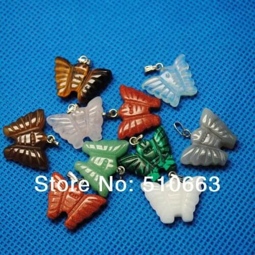 10 Pieces/Lot,Nature Stone Pendant,Butterfly Shape Pendant,Beads Accessories,DIY Beads Jewelry,Size: 16x23mm,Mix Stone