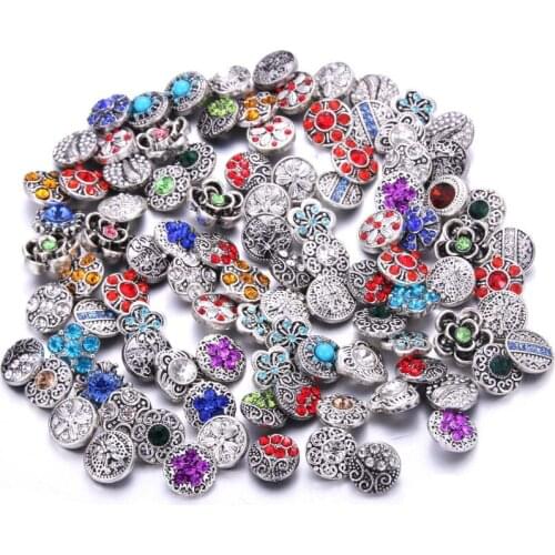 New 10pcs/lot Mix Style Rhinestone 12mm 18mm Resin metal Snap Buttons Jewelry Fit Charm Bracelets & Bangles For women man gift