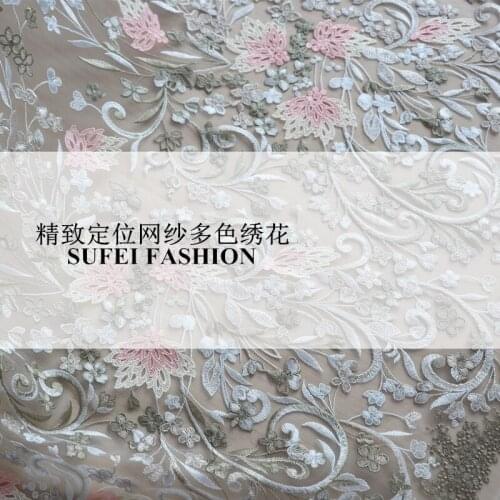 120CM Wide Multi-color Embroidery Floral Lace Fabric for Spring Summer Autumn Evening Dress S245